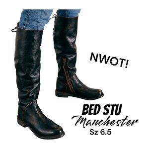 BED STU MANCHESTER NWOT 6.5 Brown Distressed Leather Zip Riding Boho Boots $335